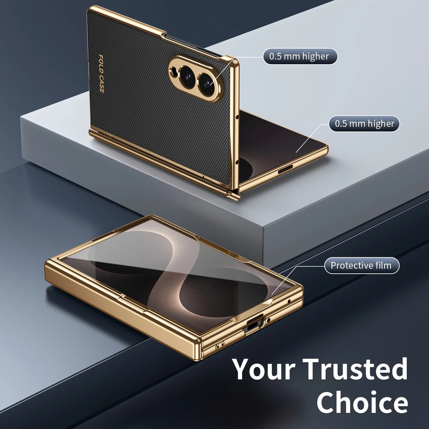 Leather Golden Border Phone Case with Steel Film for Samsung Galaxy Z Fold 8