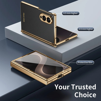 Leather Golden Border Phone Case with Steel Film for Samsung Galaxy Z Fold 8