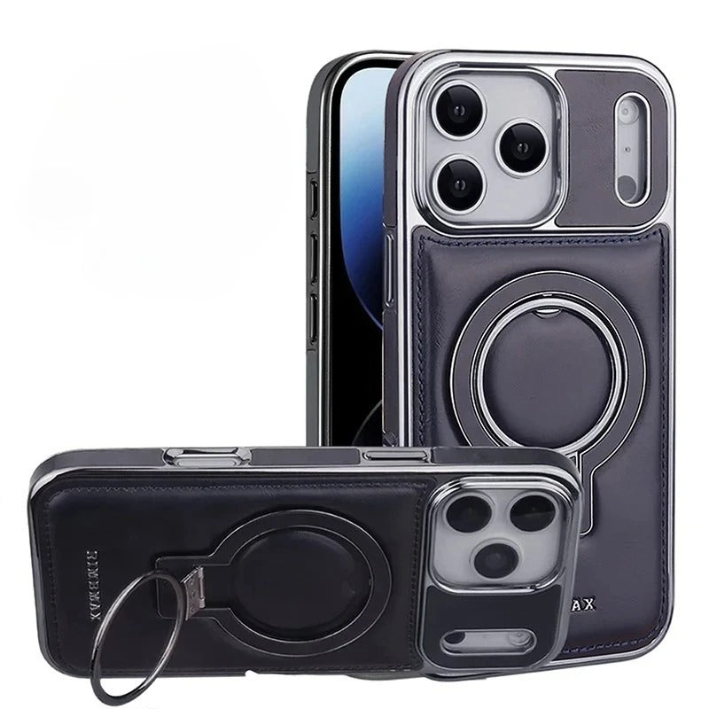 Luxury Leather Invisible Stand Case for iPhone 18 Pro Max, Compatible with MagSafe, Drop Protection