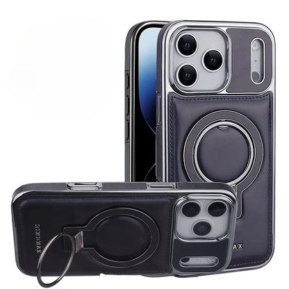 Luxury Leather Invisible Stand Case for iPhone 18 Pro Max, Compatible with MagSafe, Drop Protection