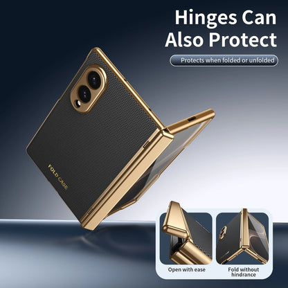 Leather Golden Border Phone Case with Steel Film for Samsung Galaxy Z Fold 8