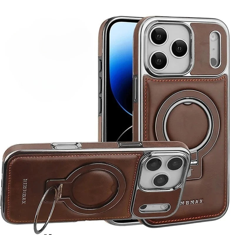 Luxury Leather Invisible Stand Case for iPhone 18 Pro Max, Compatible with MagSafe, Drop Protection