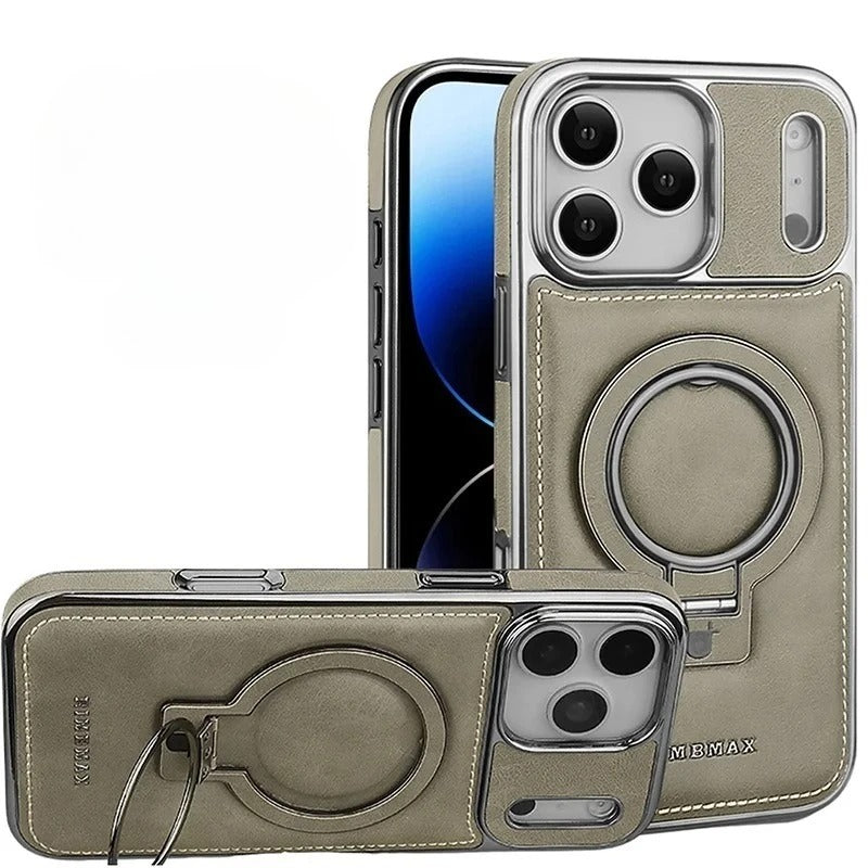 Luxury Leather Invisible Stand Case for iPhone 18 Pro Max, Compatible with MagSafe, Drop Protection