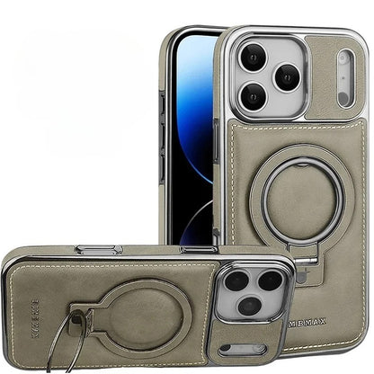 Luxury Leather Invisible Stand Case for iPhone 18 Pro Max, Compatible with MagSafe, Drop Protection