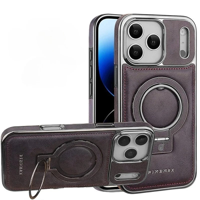 Luxury Leather Invisible Stand Case for iPhone 18 Pro Max, Compatible with MagSafe, Drop Protection