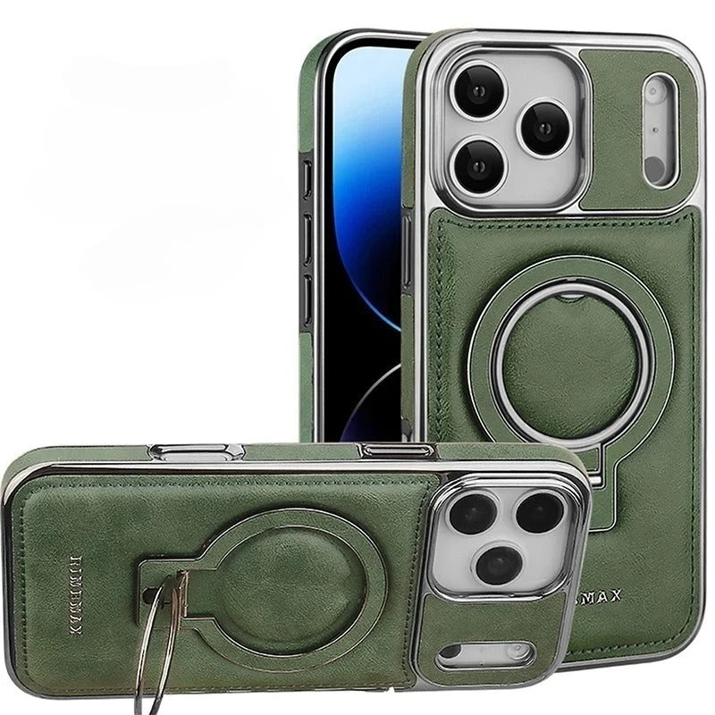 Luxury Leather Invisible Stand Case for iPhone 18 Pro Max, Compatible with MagSafe, Drop Protection