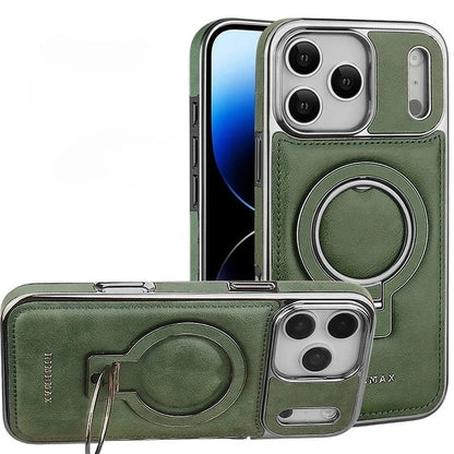 Luxury Leather Invisible Stand Case for iPhone 18 Pro Max, Compatible with MagSafe, Drop Protection