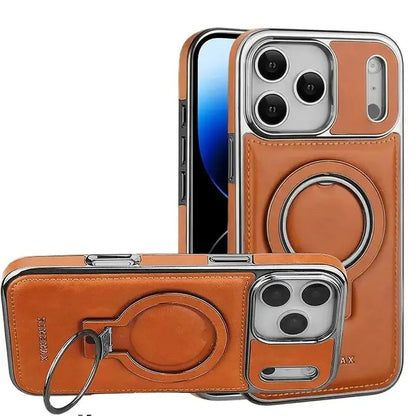 Luxury Leather Invisible Stand Case for iPhone 18 Pro Max, Compatible with MagSafe, Drop Protection