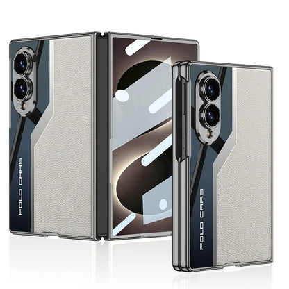 Galaxy Z Fold 8 Wide New Luxury Leather Plating Screen Glass Lens Protect Cover