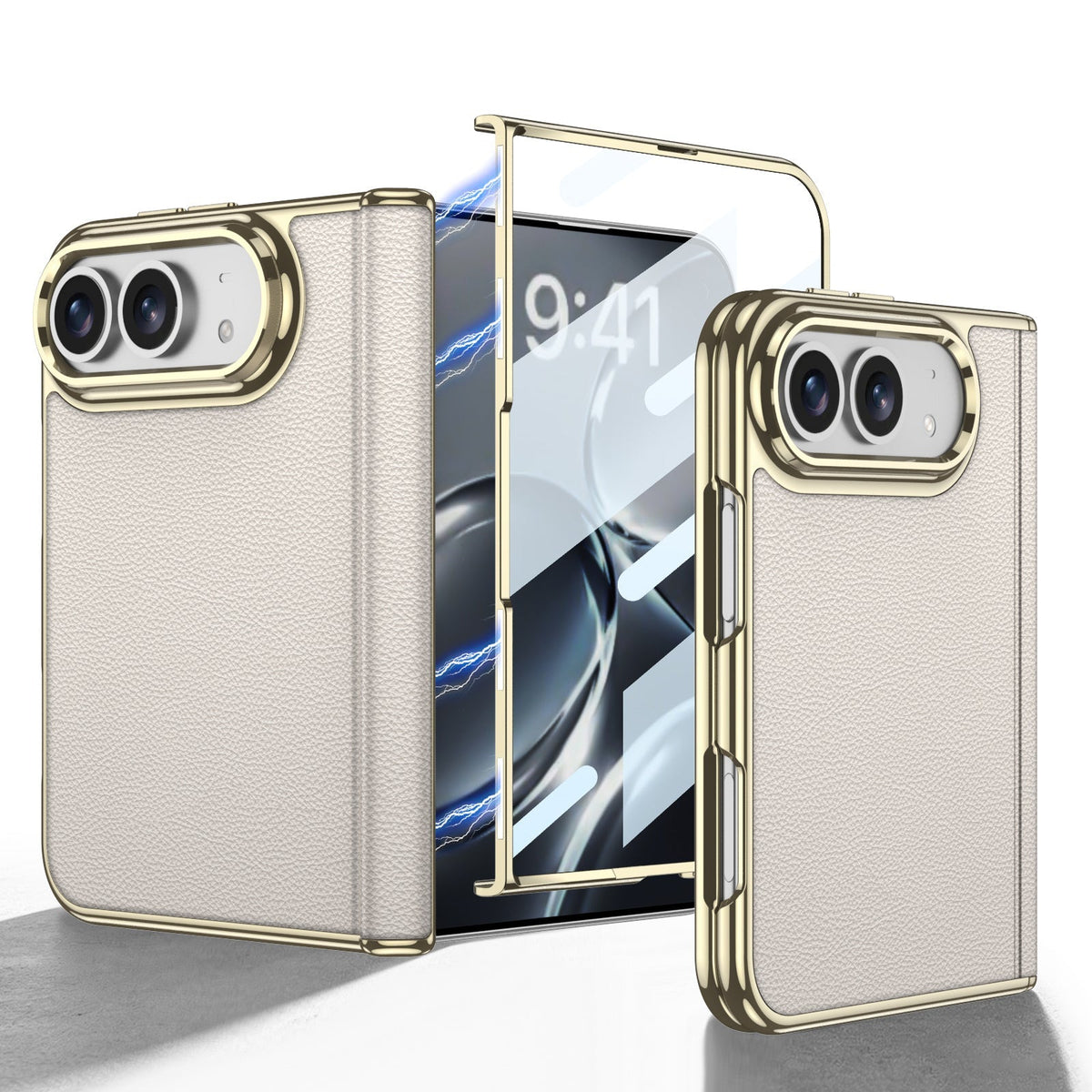 iPhone Duo Leather Case – Gold-Plated Finish with Screen Protector