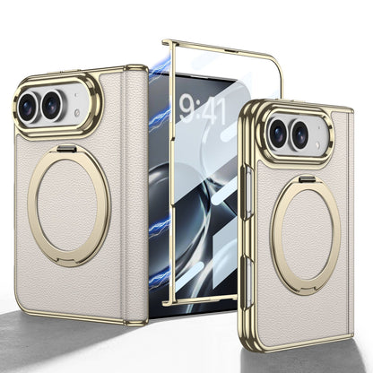 iPhone Duo Kickstand Case – Gold-Plated Leather with Magnetic Stand