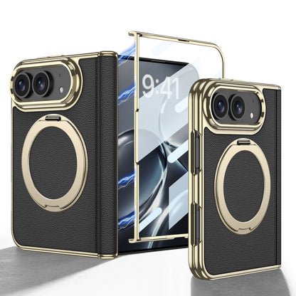iPhone Duo Kickstand Case – Gold-Plated Leather with Magnetic Stand