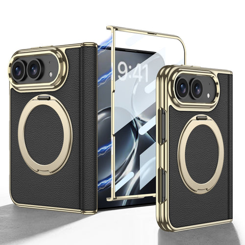 iPhone Duo Kickstand Case – Gold-Plated Leather with Magnetic Stand