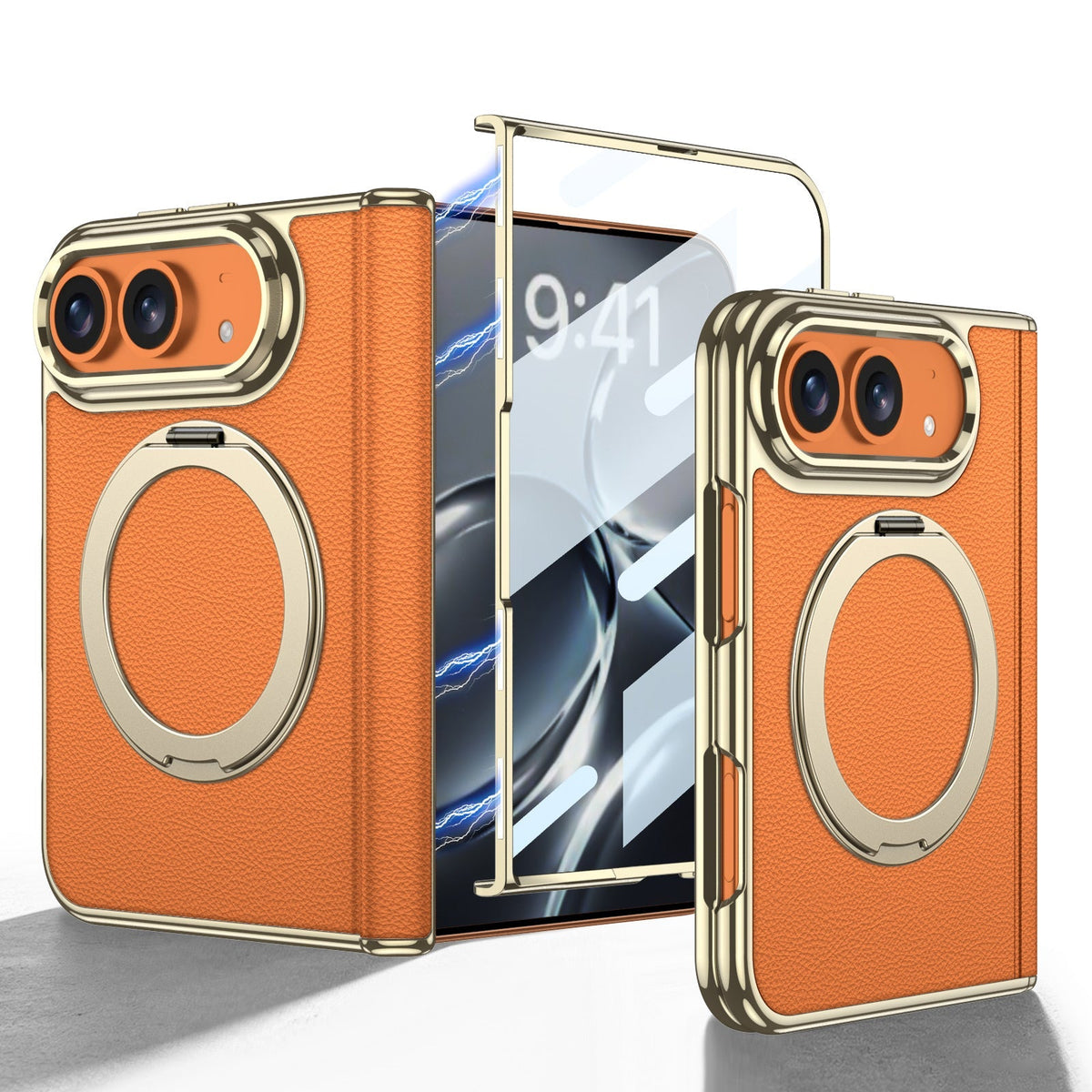 iPhone Duo Kickstand Case – Gold-Plated Leather with Magnetic Stand