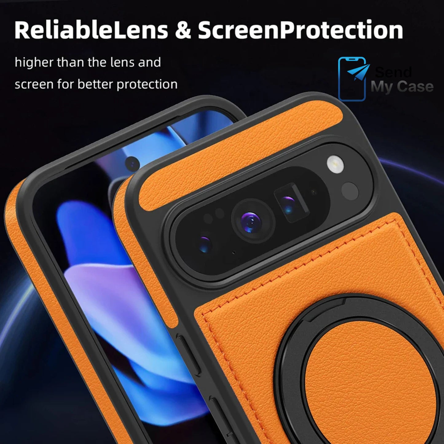 Google Pixel 10 Pro XL Leather Magnetic Ring Stand Case