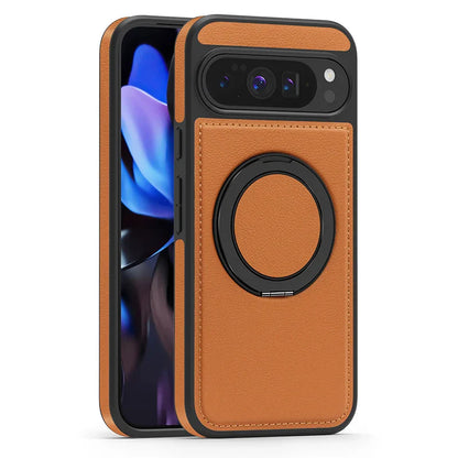 Google Pixel 10 Pro XL Leather Magnetic Ring Stand Case