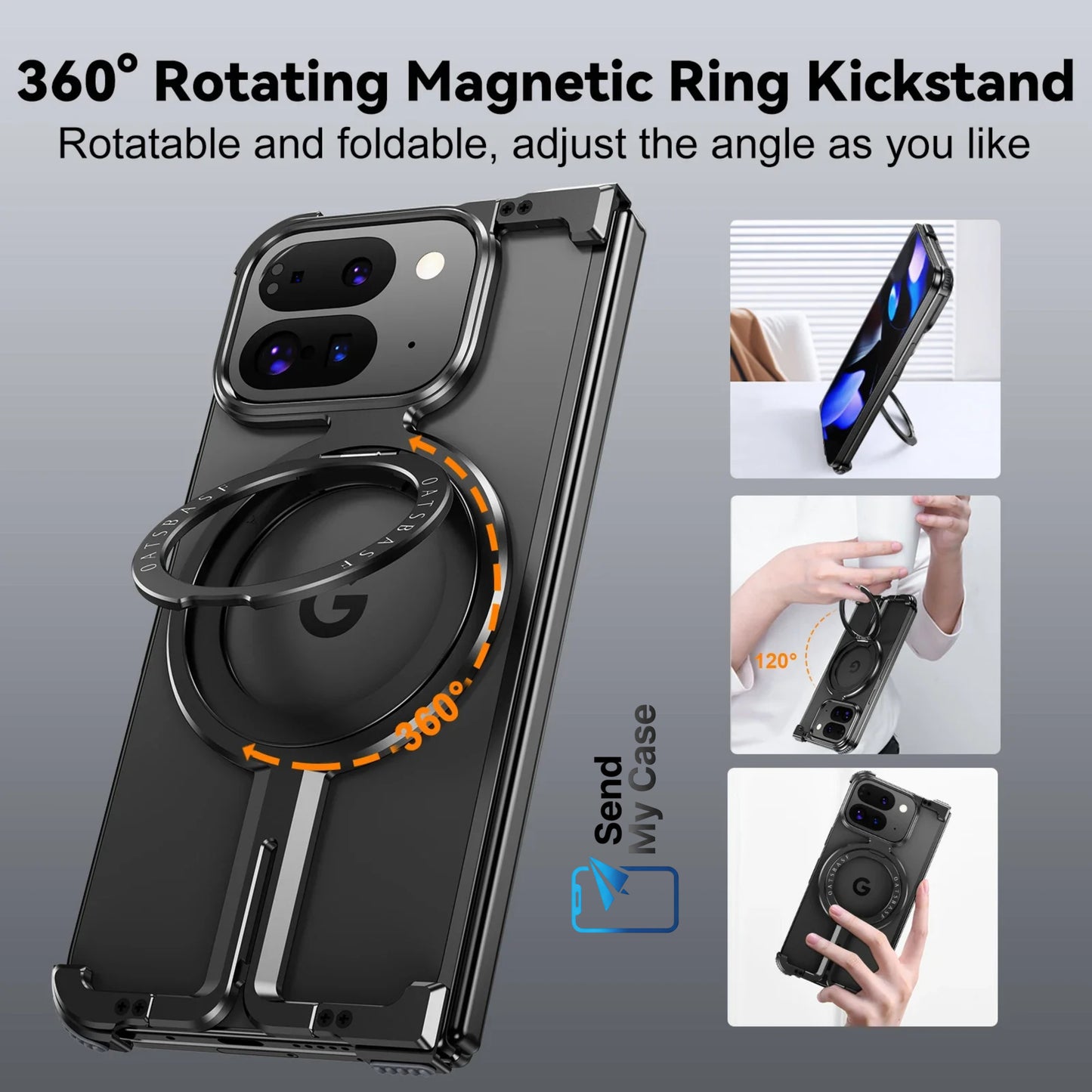 Google Pixel 10 Pro Fold Magnetic Frameless Case with 360° Rotating Stand