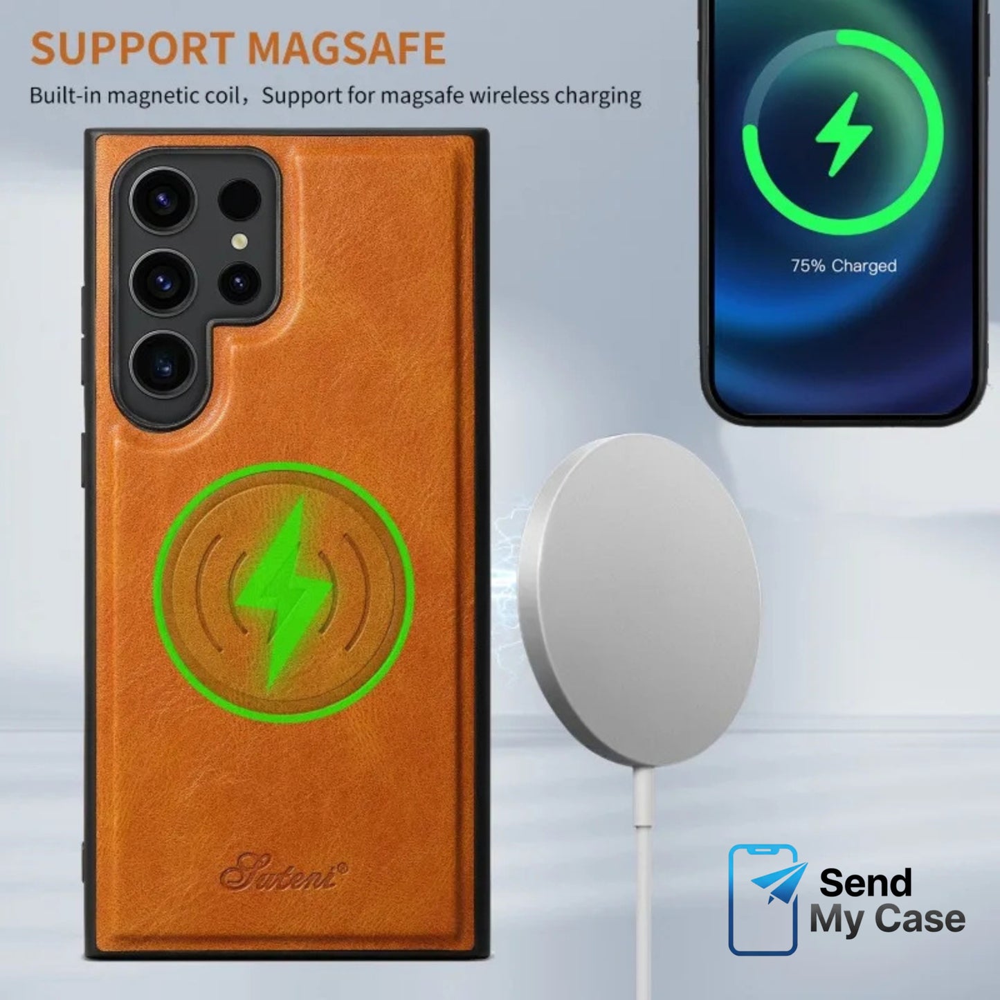 Samsung Galaxy S26 Ultra MagSafe Leather Wallet Case with Magnetic Card Holder