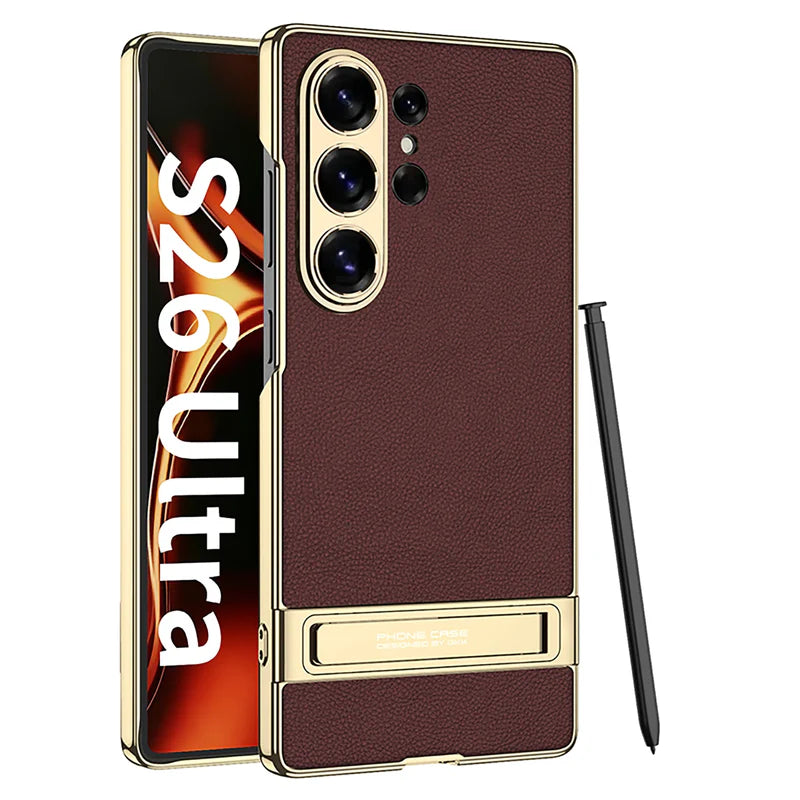 Samsung Galaxy S26 Ultra Leather Kickstand Case – Luxury Slim Stand Cover