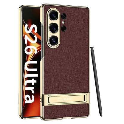 Samsung Galaxy S26 Ultra Leather Kickstand Case – Luxury Slim Stand Cover