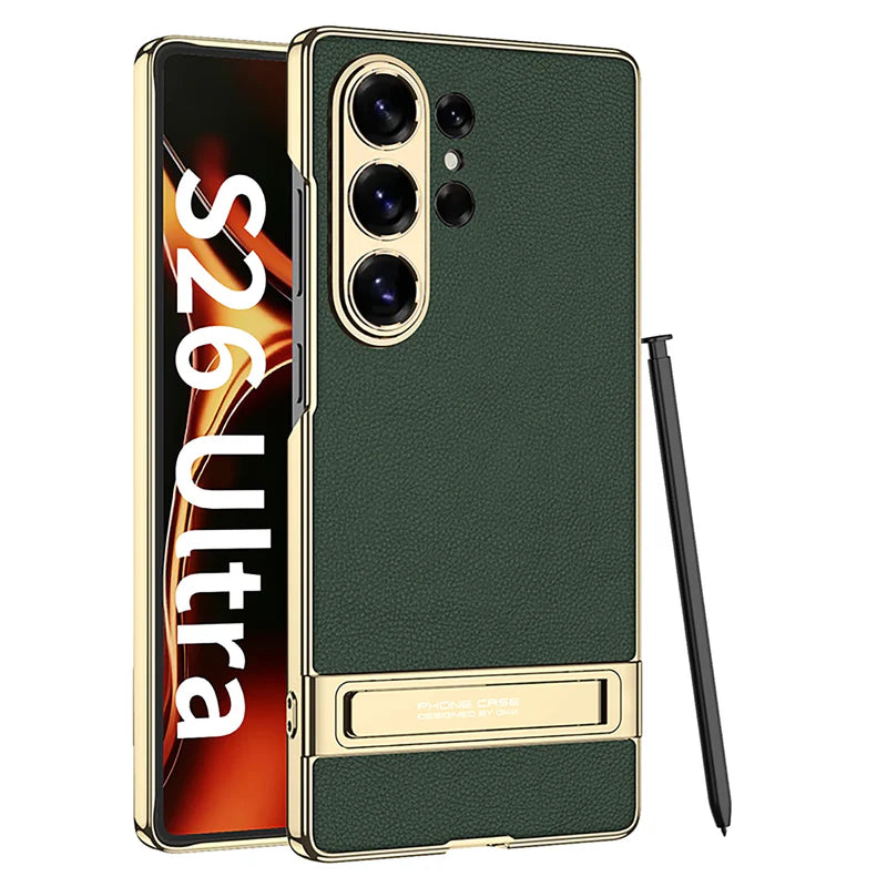 Samsung Galaxy S26 Ultra Leather Kickstand Case – Luxury Slim Stand Cover