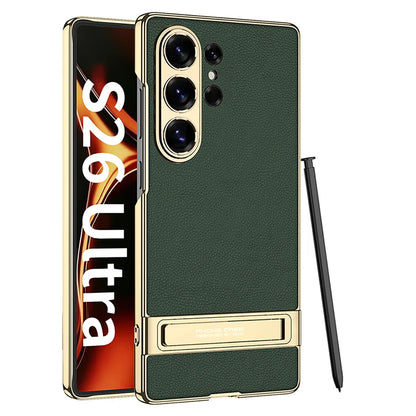 Samsung Galaxy S26 Ultra Leather Kickstand Case – Luxury Slim Stand Cover