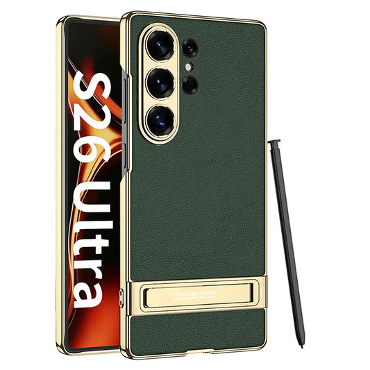 Samsung Galaxy S26 Ultra Leather Kickstand Case – Luxury Slim Stand Cover