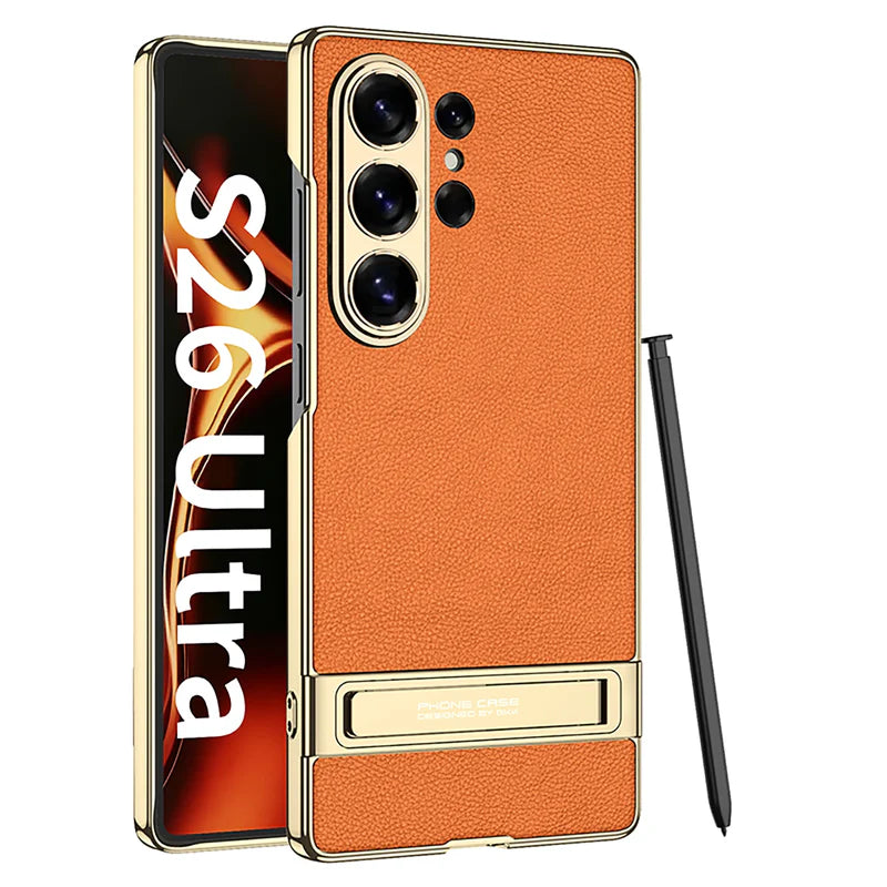 Samsung Galaxy S26 Ultra Leather Kickstand Case – Luxury Slim Stand Cover
