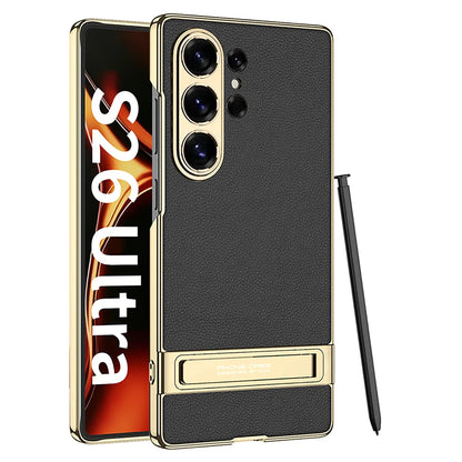 Samsung Galaxy S26 Ultra Leather Kickstand Case – Luxury Slim Stand Cover