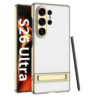 Samsung Galaxy S26 Ultra Leather Kickstand Case – Luxury Slim Stand Cover