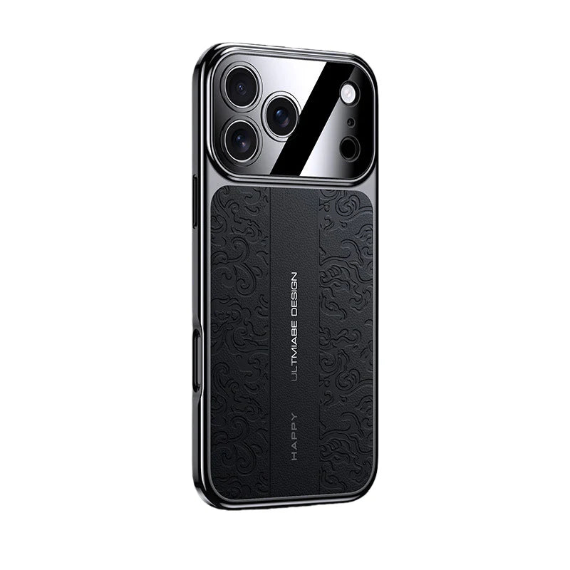 iPhone 17 Pro Max Embossed Leather Case with Metal Camera Shield