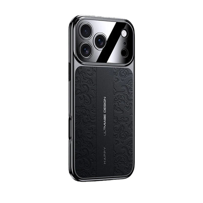 iPhone 17 Pro Max Embossed Leather Case with Metal Camera Shield