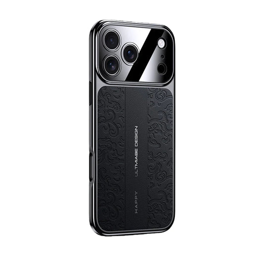 iPhone 17 Pro Max Embossed Leather Case with Metal Camera Shield