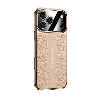 iPhone 17 Pro Max Embossed Leather Case with Metal Camera Shield