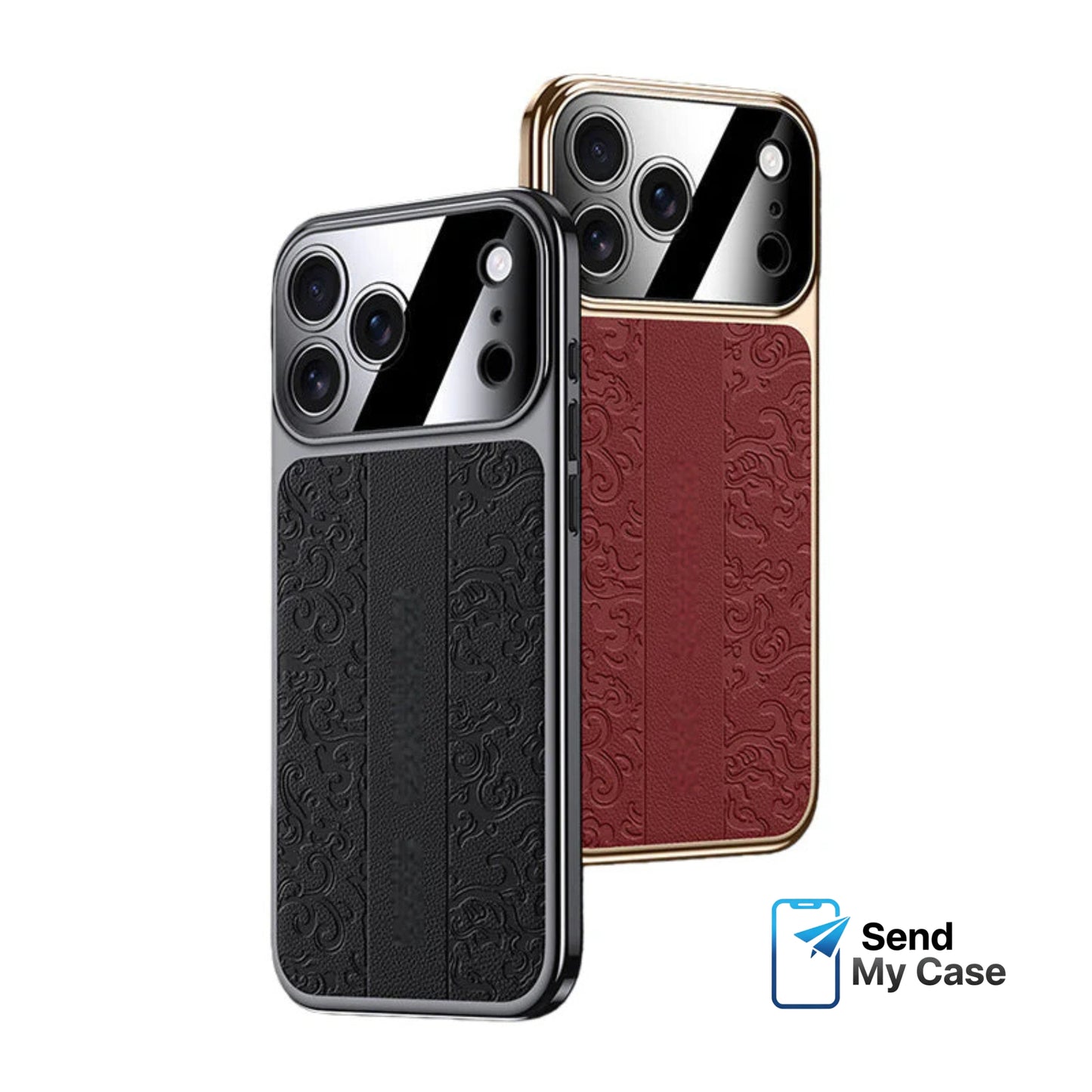 iPhone 17 Pro Max Embossed Leather Case with Metal Camera Shield