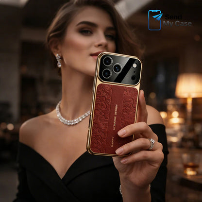 iPhone 17 Pro Max Embossed Leather Case with Metal Camera Shield
