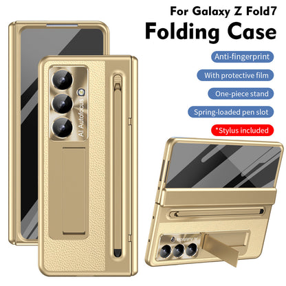 Leather Golden Electroplated Phone Case With Back Screen Glass and Stylus For Galaxy Z Fold 8