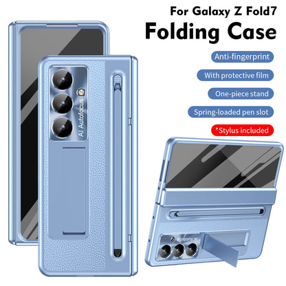 Leather Golden Electroplated Phone Case With Back Screen Glass and Stylus For Galaxy Z Fold 8