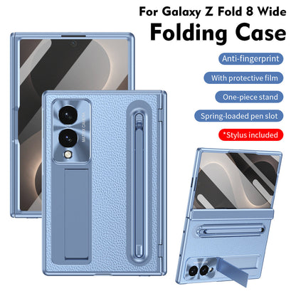 Leather Golden Electroplated Phone Case With Back Screen Glass and Stylus For Galaxy Z Fold 8