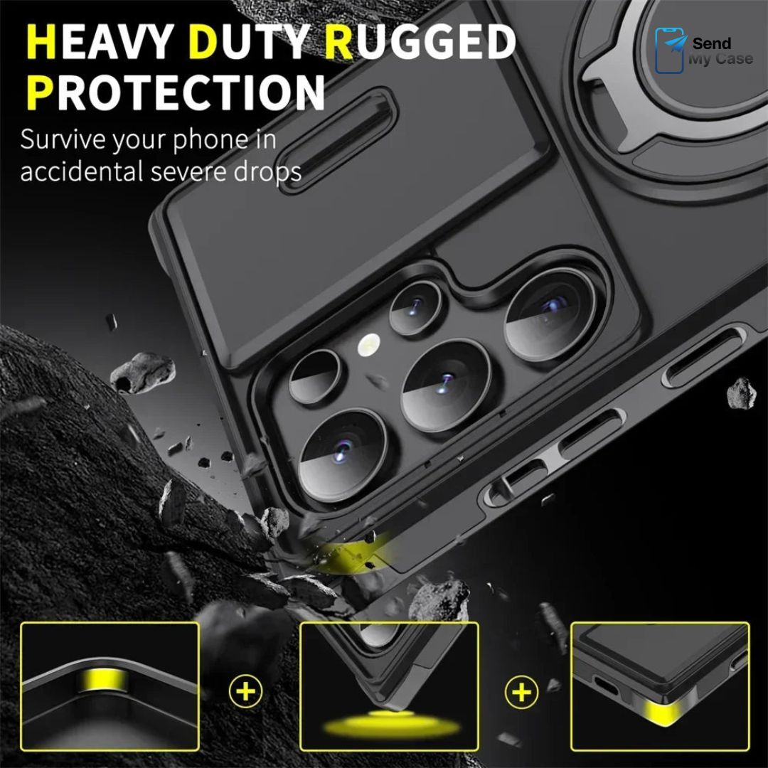 Galaxy S26 Ultra Magnetic Kickstand Armor Case With Slide Camera Cover