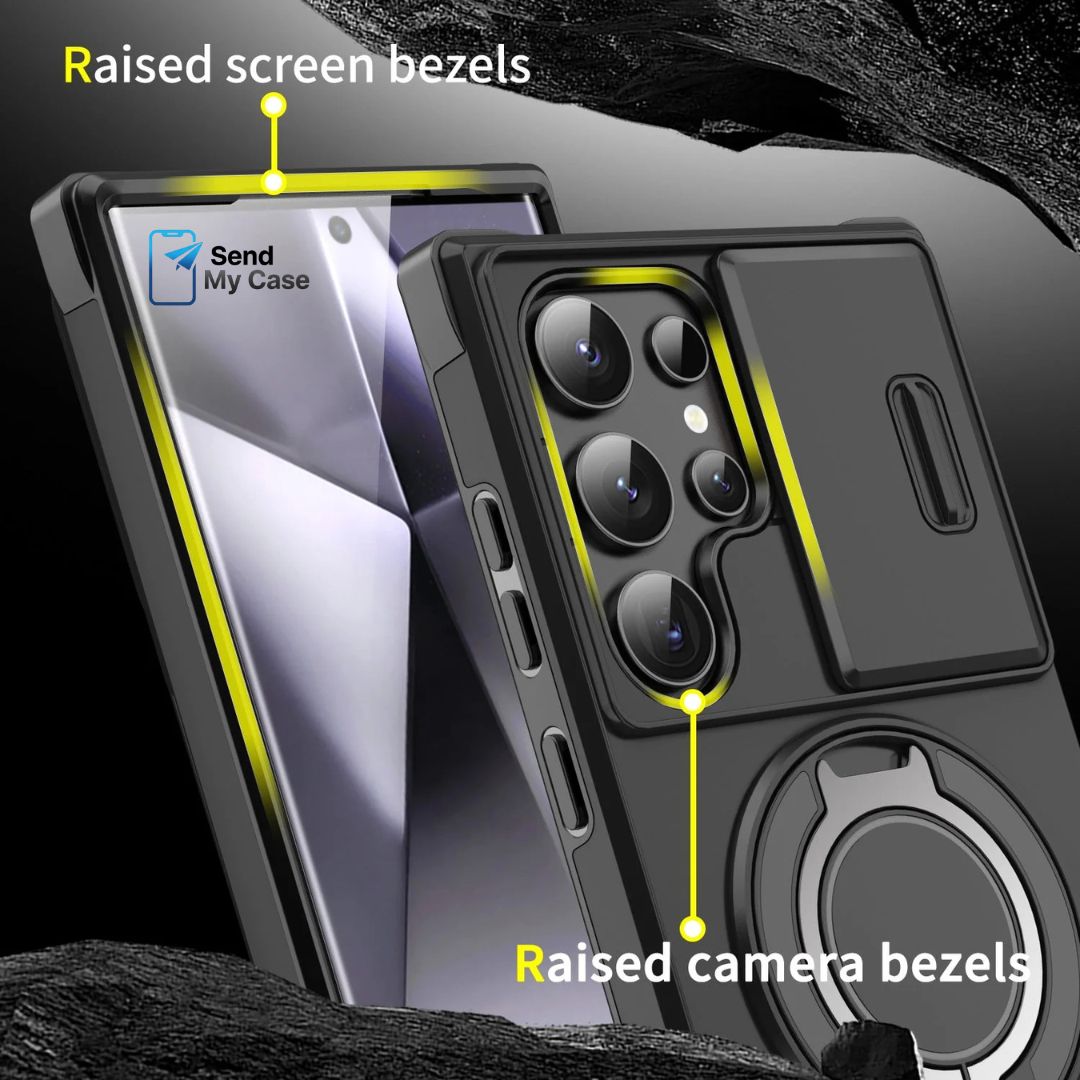 Galaxy S26 Ultra Magnetic Kickstand Armor Case With Slide Camera Cover