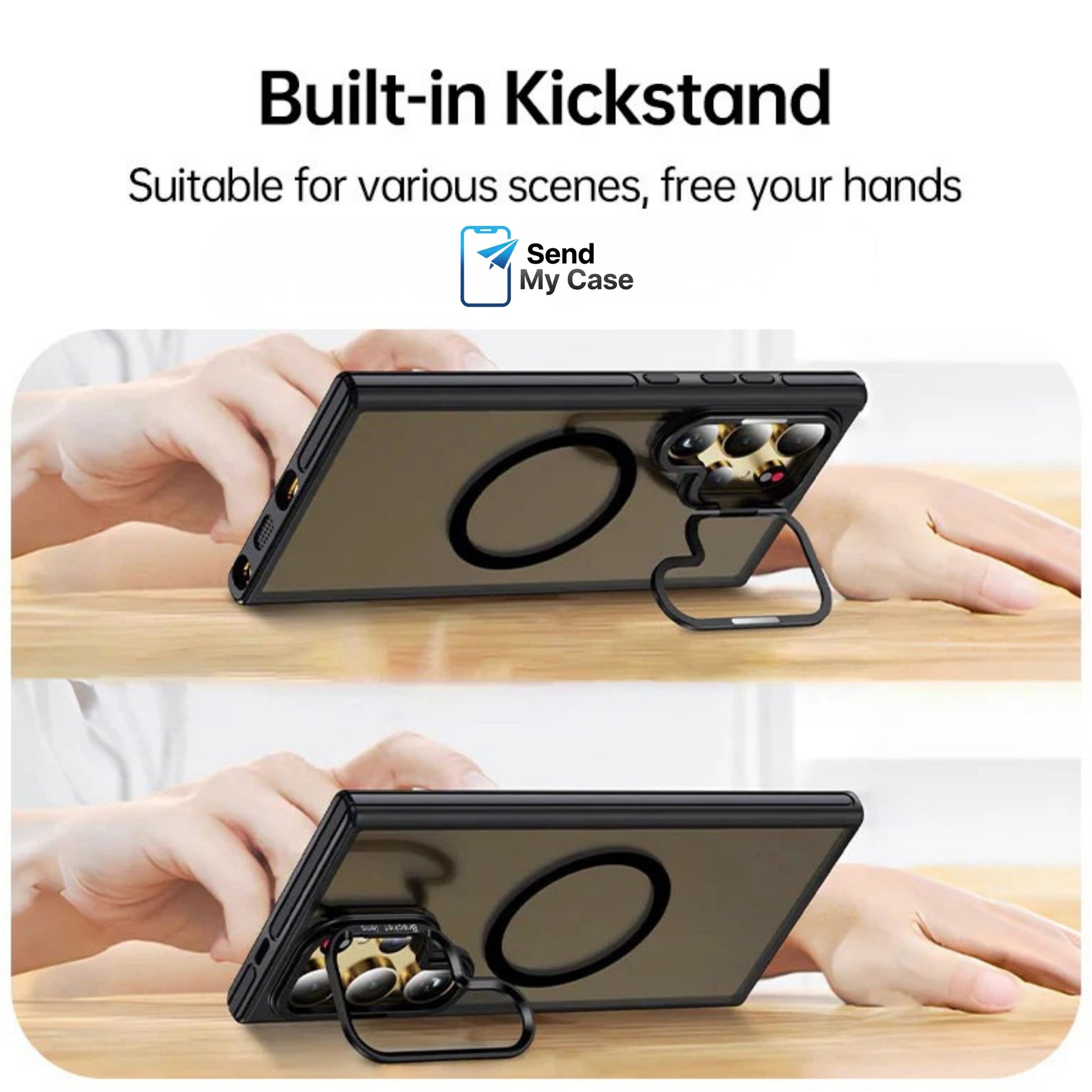 Galaxy S26 Ultra magnetic ring case with built-in stand and raised camera protection