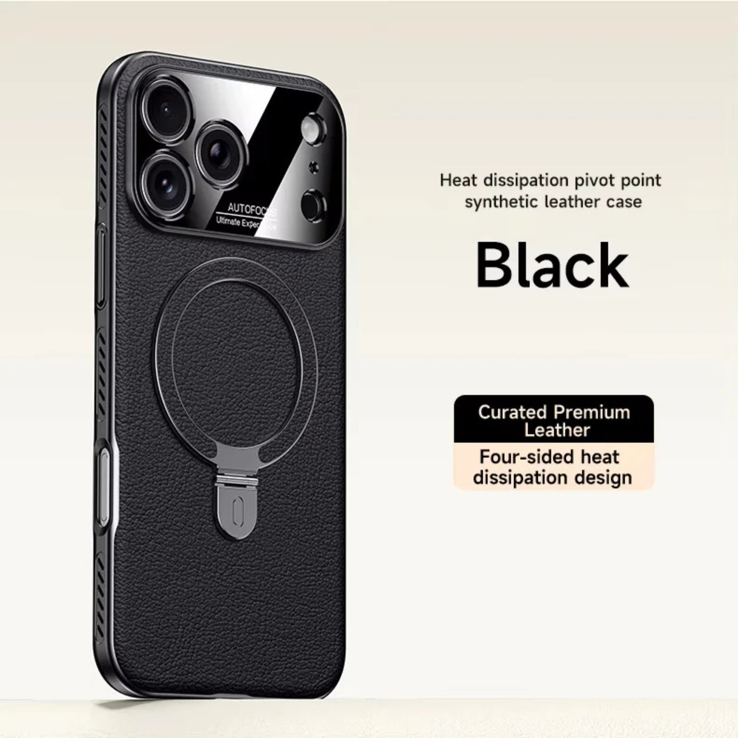 iPhone 17 Pro Max Heat-Dissipation MagSafe Ring Stand Leather Case