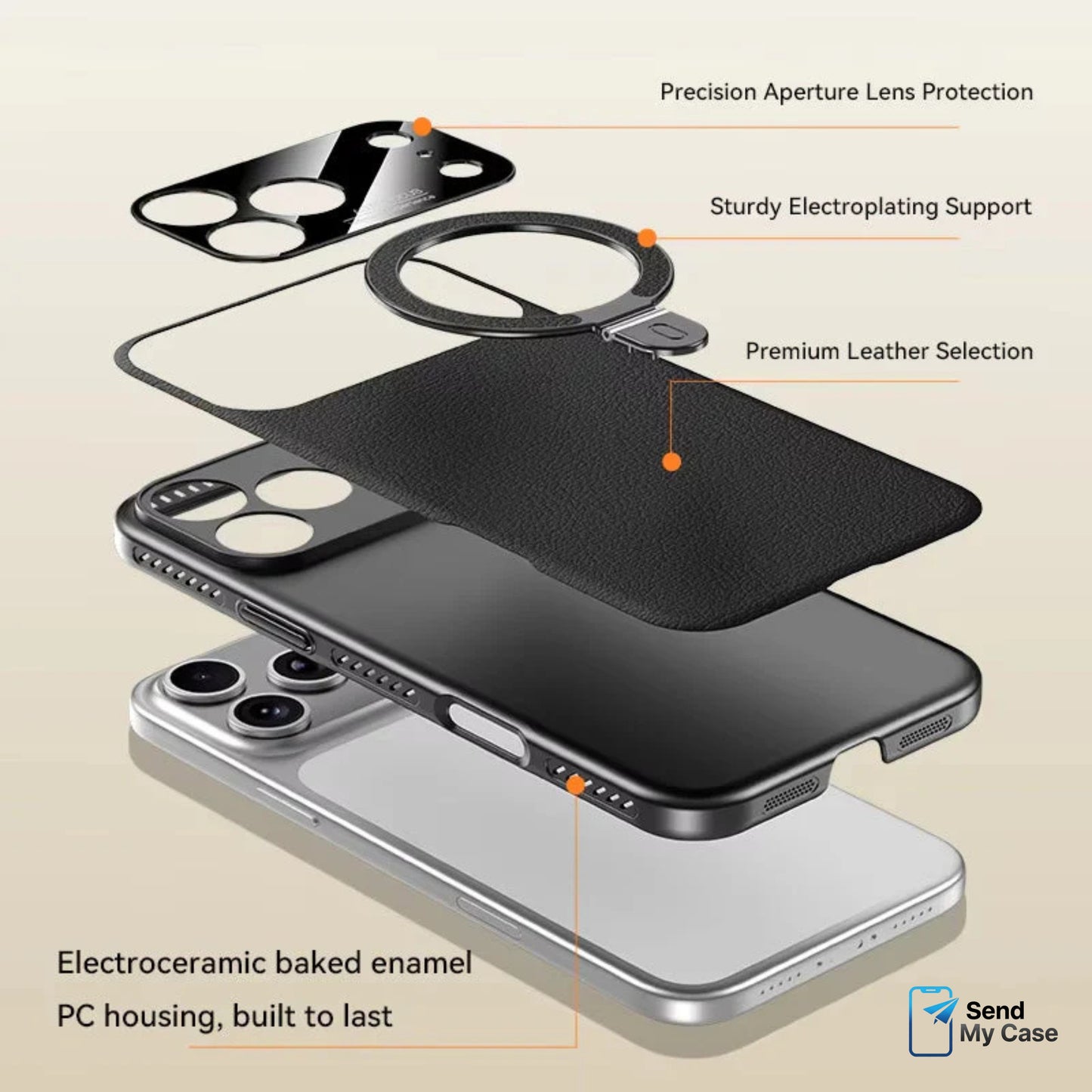 iPhone 17 Pro Max Heat-Dissipation MagSafe Ring Stand Leather Case