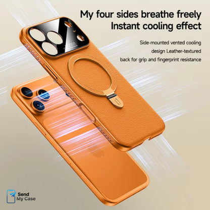 iPhone 17 Pro Max Heat-Dissipation MagSafe Ring Stand Leather Case