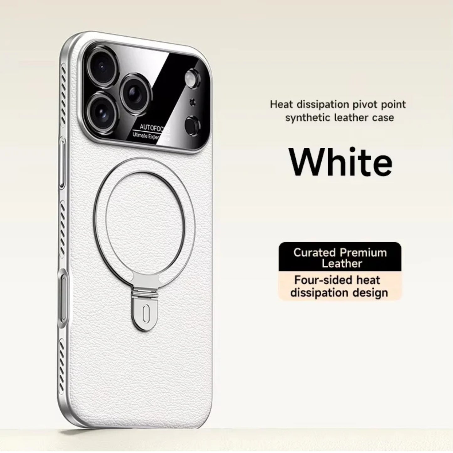 iPhone 17 Pro Max Heat-Dissipation MagSafe Ring Stand Leather Case