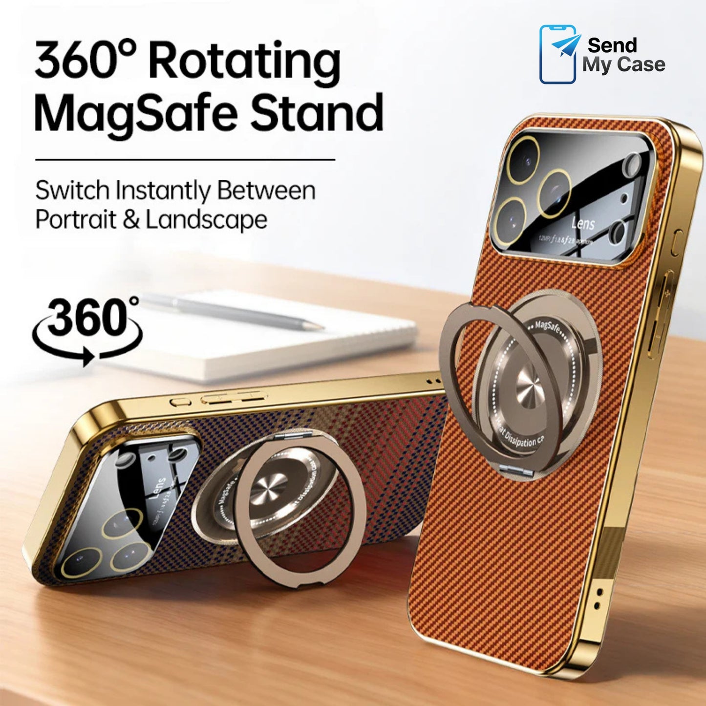 iPhone 17 Pro Max MagSafe 360 Rotating Stand Case With Kevlar-Style Texture