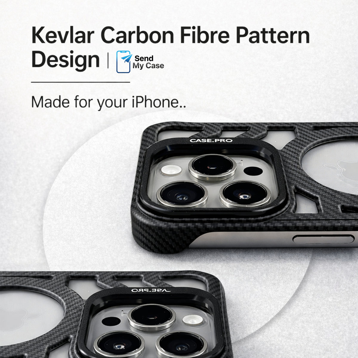 iPhone 17 Pro Max MagSafe Carbon Texture Frameless Case With Lens Holder