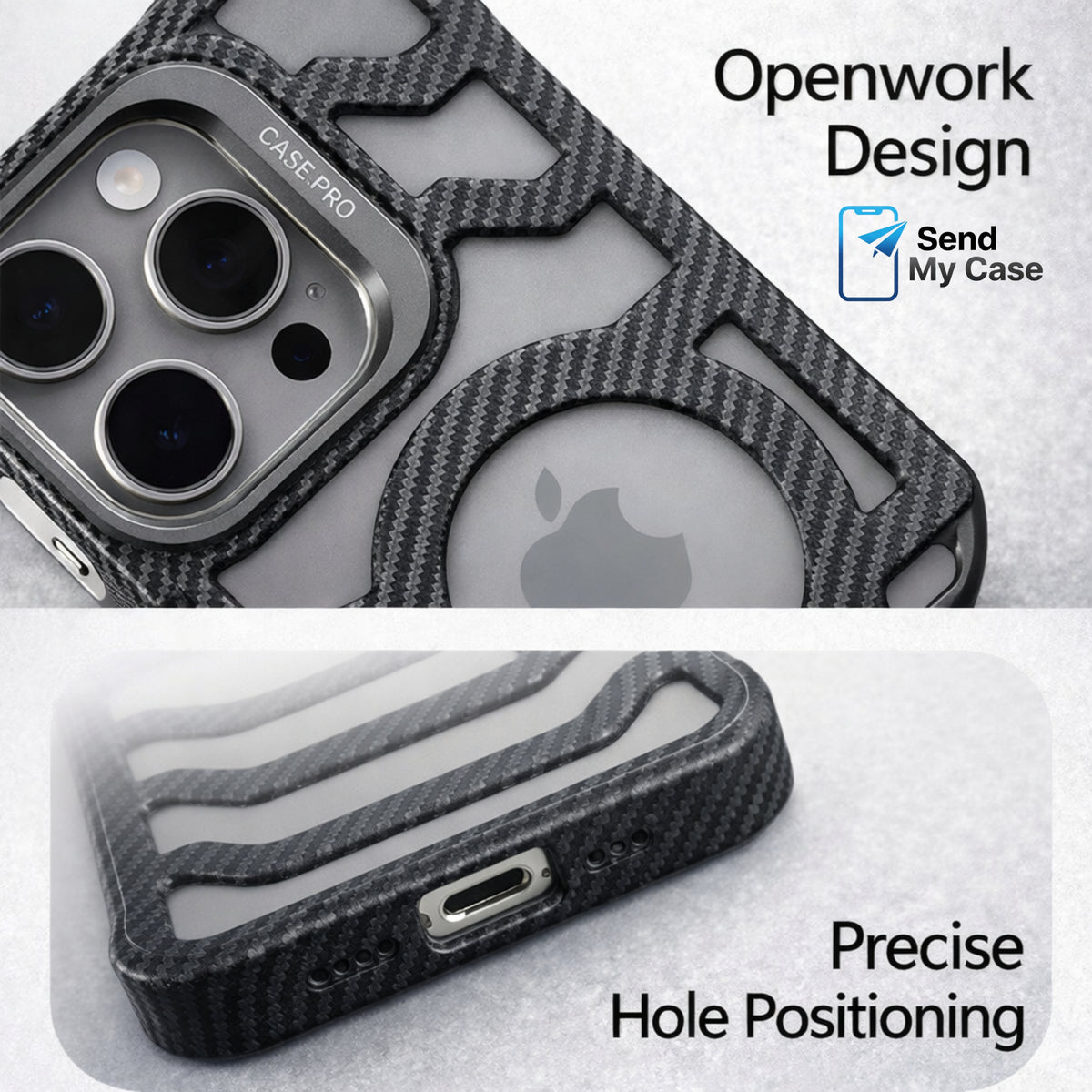 iPhone 17 Pro Max MagSafe Carbon Texture Frameless Case With Lens Holder