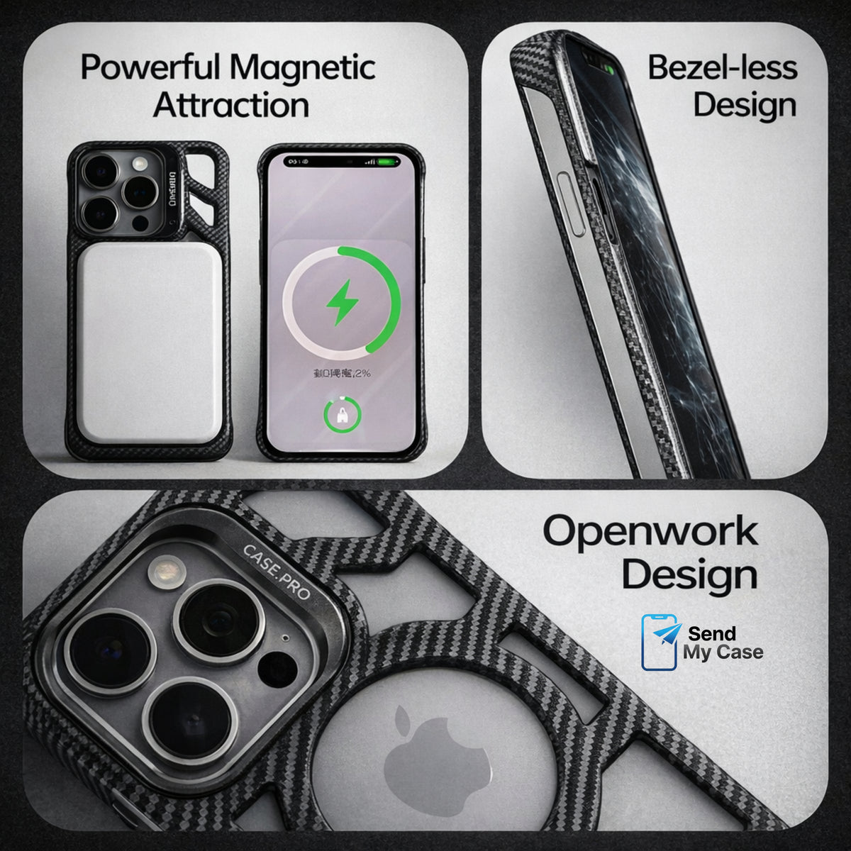 iPhone 17 Pro Max MagSafe Carbon Texture Frameless Case With Lens Holder